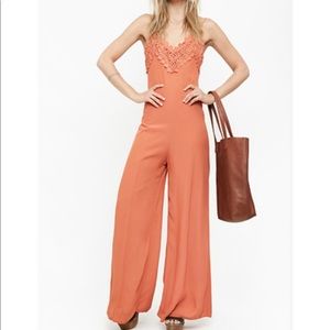 J.O.A shaped lace bust jumpsuit orange